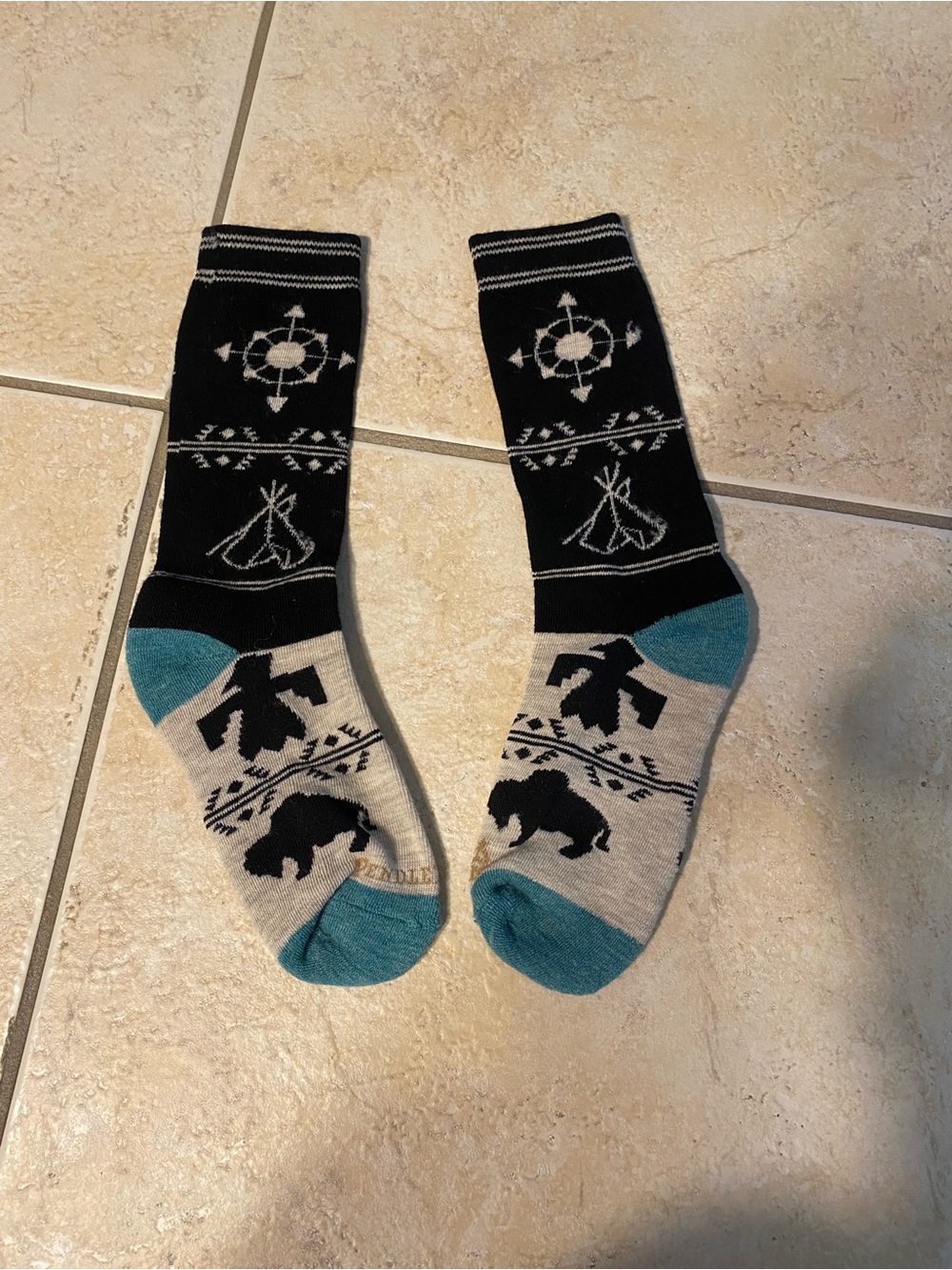 Pendleton Black, Cream & Teal Patterned Crew Socks